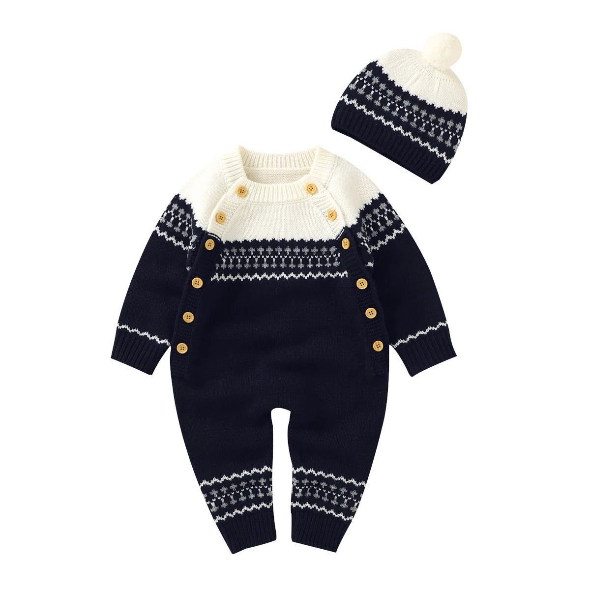 Combinaison Bébé Tricotée avec Bonnet – Body Hiver Automne
