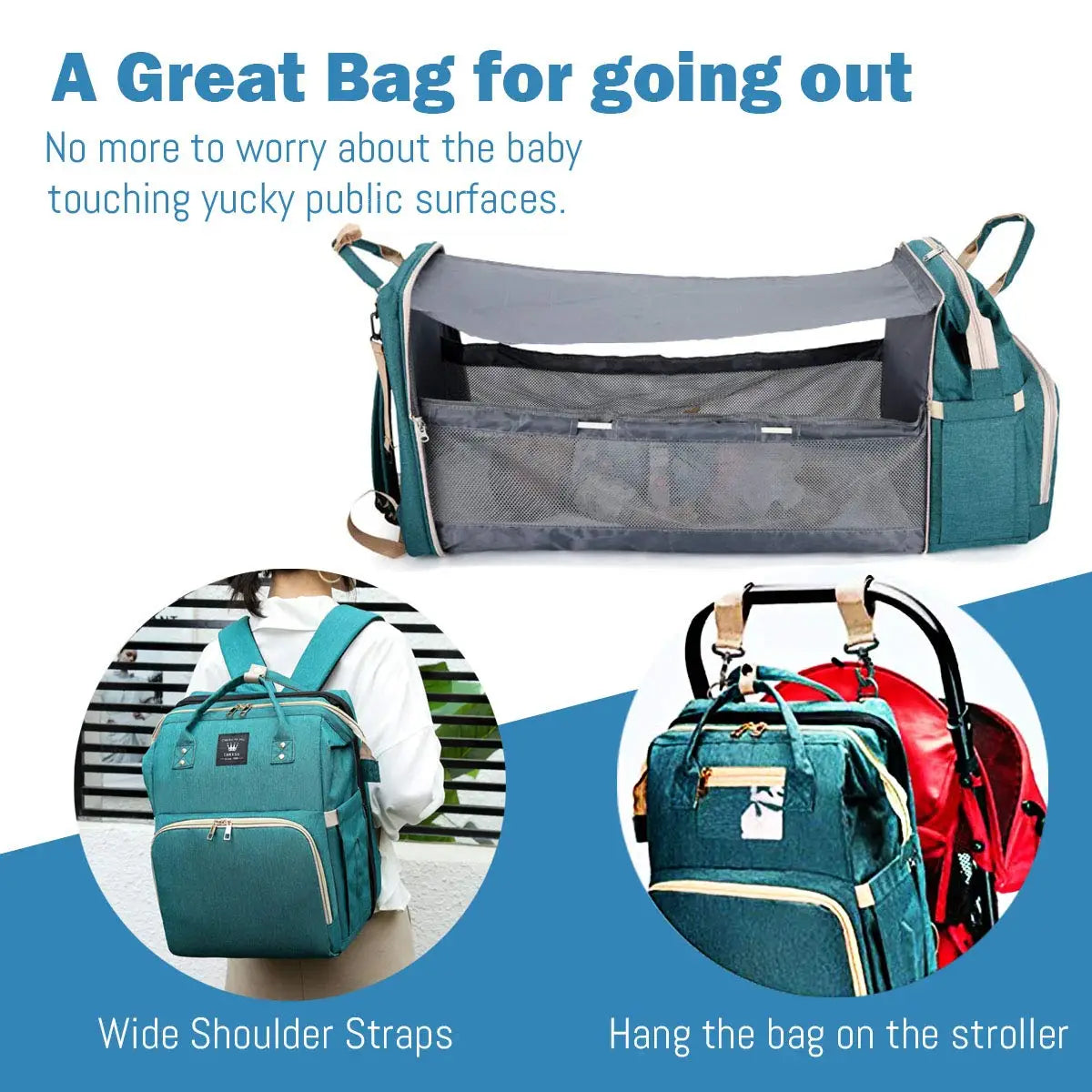🎒🍼 Sac à Langer 3-en-1 avec Lit Bébé Intégré – Sac à Dos Voyage Étanche avec Port USB – Multifonction pour Parents Modernes