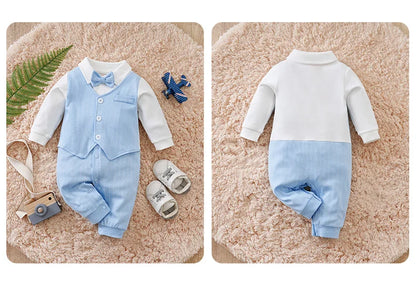 🎩 Combinaison Bébé Garçon Style Gentleman – Coton 100% – Nœud Papillon Intégré – Printemps &amp; Automne™ - Planète bébé
