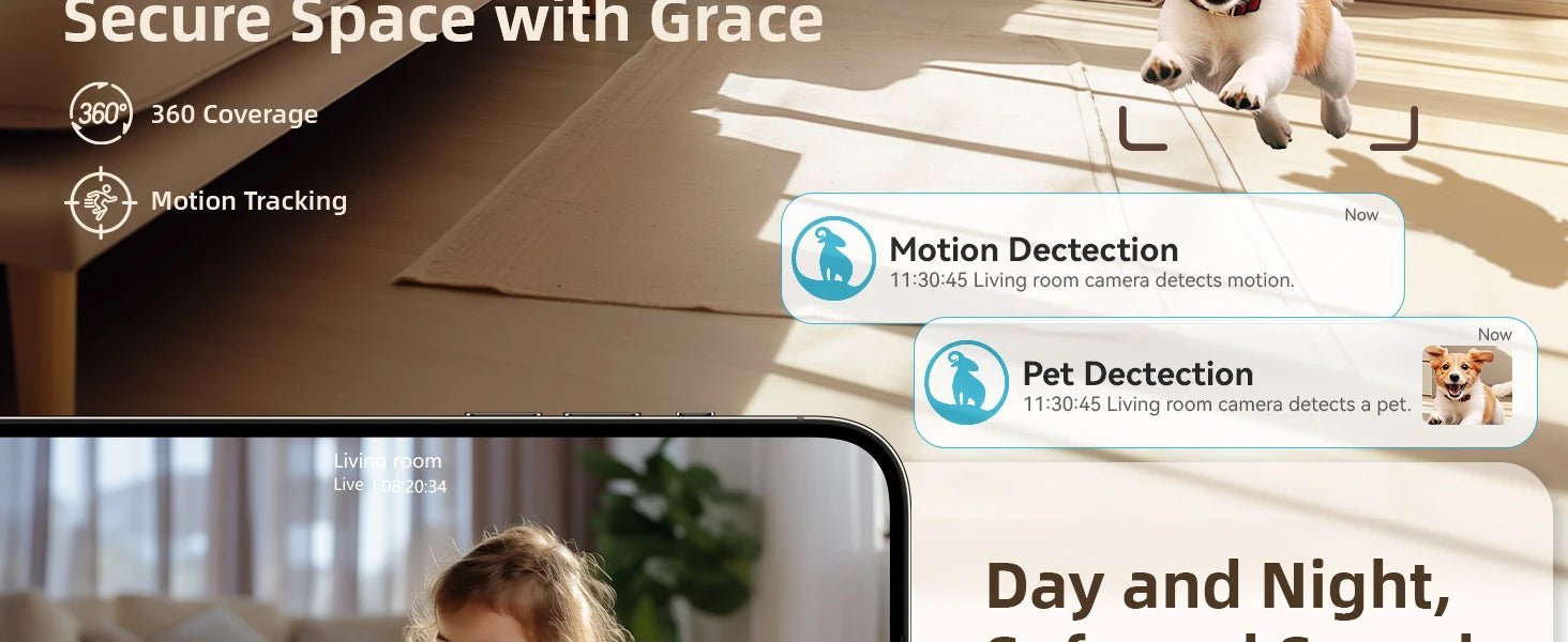 Blurams 2.4＆5G WiFi Indoor Camera, 2K, 360° PTZ Pet Dog IP CCTV Camera with Phone App, 2 - Way Talk, Night Vision, for Home Securi™ - Planète bébé