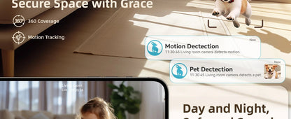Blurams 2.4＆5G WiFi Indoor Camera, 2K, 360° PTZ Pet Dog IP CCTV Camera with Phone App, 2 - Way Talk, Night Vision, for Home Securi™ - Planète bébé