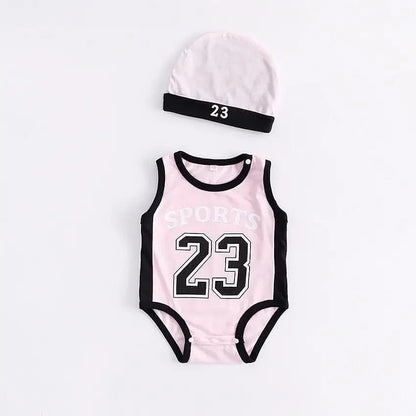 🌞 Barboteuse Bébé Été sans Manches – Style Sporty &amp; Chapeau Assorti – EMPMOKEY™ - Planète bébé
