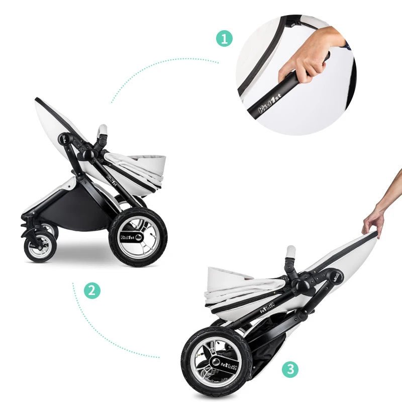 👑 Poussette Bébé Luxe – Haute Position – Pliable – Similicuir – Voyage &amp; Confort Total™ - Planète bébé
