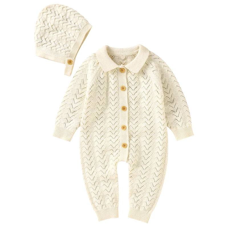 Combinaison Bébé Tricotée avec Bonnet – Body Hiver Automne