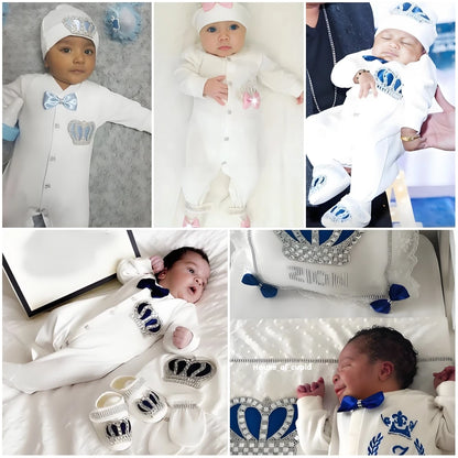 👶 Combinaison Bébé Unisexe Blanche – Motif Couronne Cristal – 3 à 24 Mois™ - Planète bébé