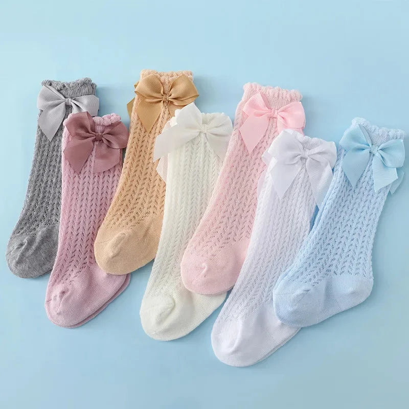 🧦👶 Chaussettes Longues Bébé Fille – Dentelle &amp; Noeud – Respirantes en Coton – Style Princesse Été (0-24 Mois)™
