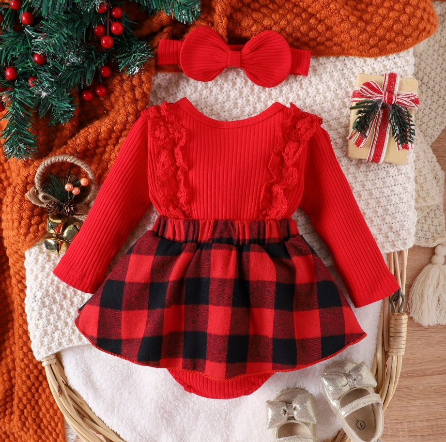 Combinaison Bébé Fille Noël – Barboteuse à Volants avec Jupe et Bandeau™