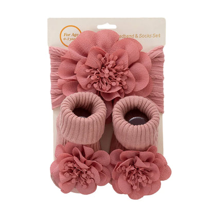 Coffret Naissance 3 Pièces – Duo de Bandeaux Dentelle &amp; Chaussettes Assorties