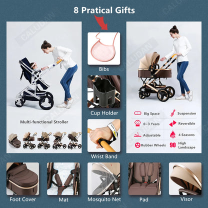 Poussette Bébé 3 en 1 Haute Vue – Pliable &amp; Confortable