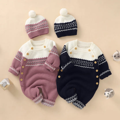 Combinaison Bébé Tricotée avec Bonnet – Body Hiver Automne