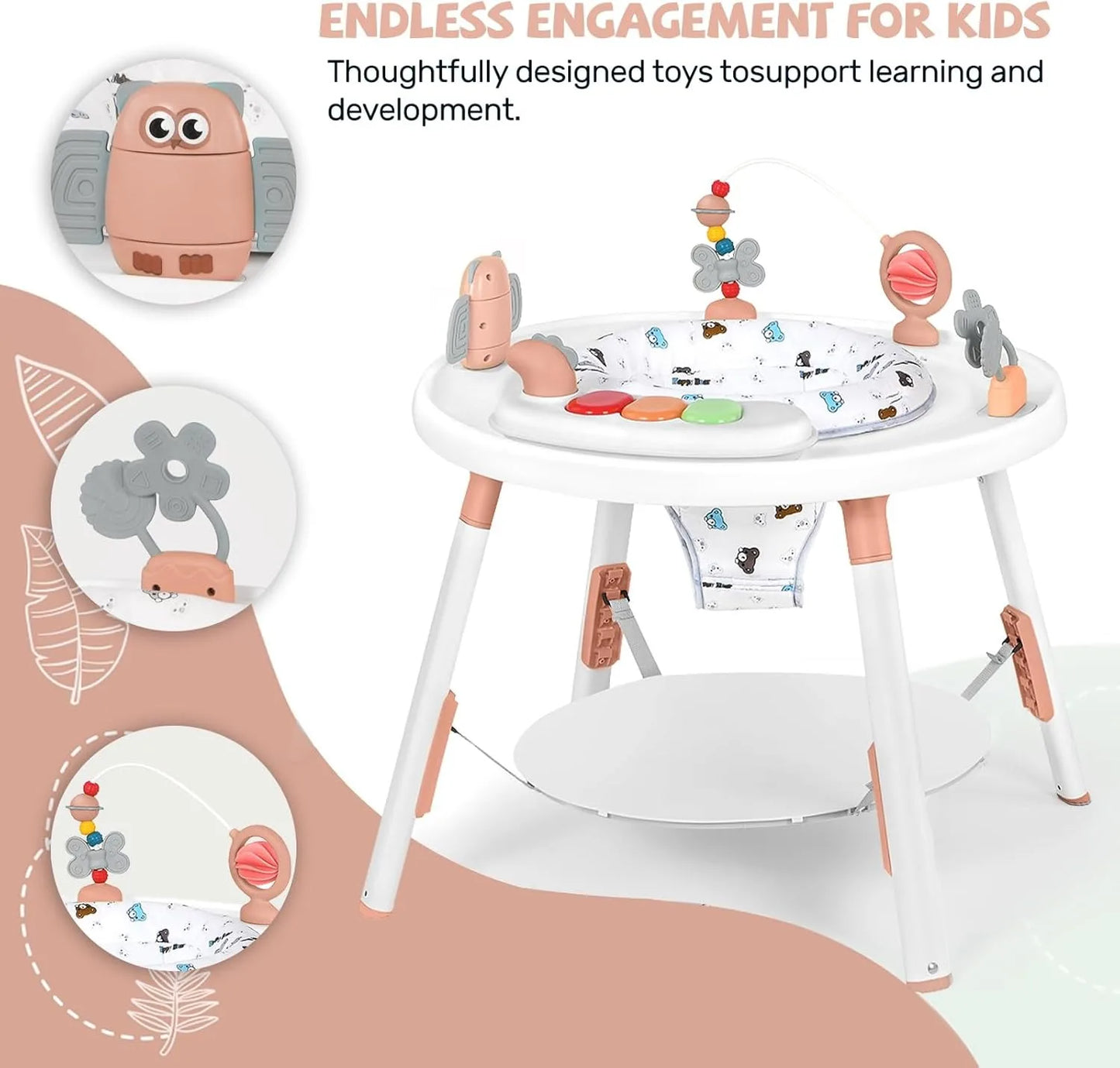 Centre d’Activité Bébé 3-en-1 – Tapis à Sauter et Table avec Jouets Amovibles et Siège Rotatif™