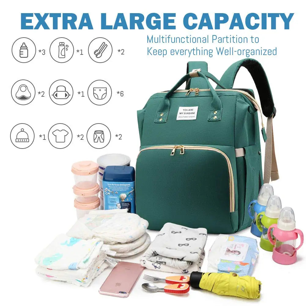 🎒🍼 Sac à Langer 3-en-1 avec Lit Bébé Intégré – Sac à Dos Voyage Étanche avec Port USB – Multifonction pour Parents Modernes