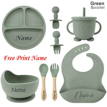 🍽️👶 Set Repas Bébé Personnalisable – Nom Gravé – Silicone Alimentaire Antidérapant (8 pièces)™