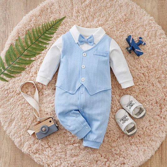 🎩 Combinaison Bébé Garçon Style Gentleman – Coton 100% – Nœud Papillon Intégré – Printemps &amp; Automne™ - Planète bébé