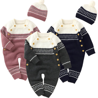 Combinaison Bébé Tricotée avec Bonnet – Body Hiver Automne