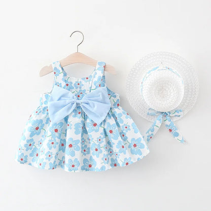 👗 Robe Été Fille – Lot de 2 – Sans Manches avec Nœud &amp; Imprimé Fleuri – 0 à 3 Ans™ - Planète bébé