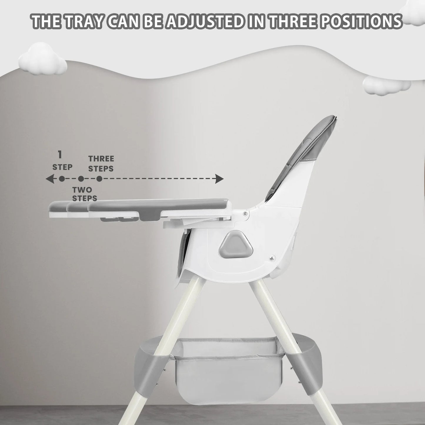 Chaise Haute Bébé Pliable 6 Mois+ avec Grand Pad Antidérapant et Porte-Jouets – Facile à Nettoyer – Modèle E500™
