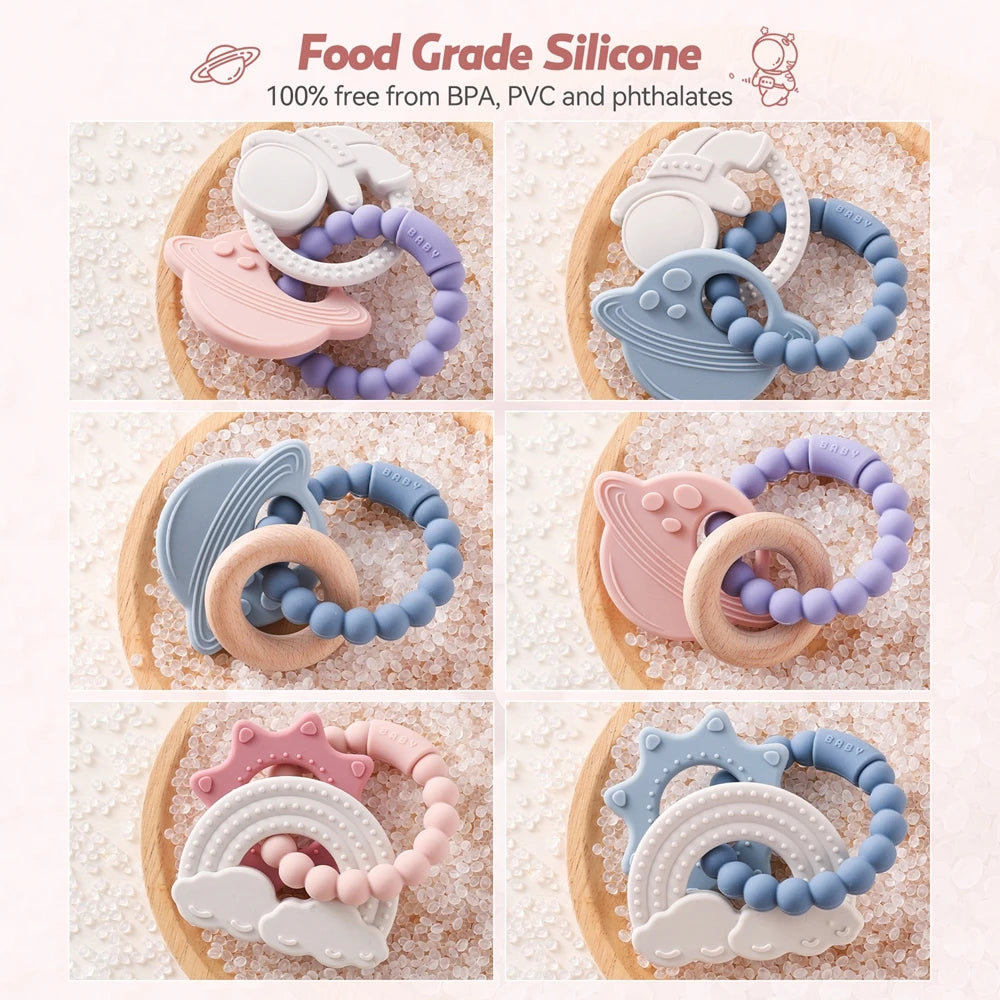 🪐👶 Anneau de Dentition Bébé – Silicone Alimentaire – Bracelet Sensoriel Planète – Dès 0 Mois™ - Planète bébé