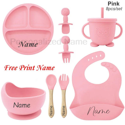 🍽️👶 Set Repas Bébé Personnalisable – Nom Gravé – Silicone Alimentaire Antidérapant (8 pièces)™