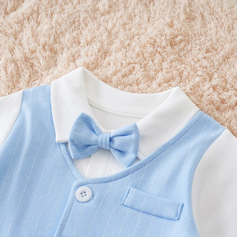 🎩 Combinaison Bébé Garçon Style Gentleman – Coton 100% – Nœud Papillon Intégré – Printemps &amp; Automne™ - Planète bébé