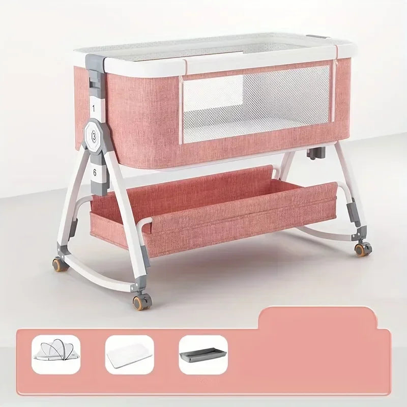 🛏️👶 Lit Bébé Multifonction – Berceau Portatif avec Réglage en Hauteur &amp; Fonction Bascule – Lit d’Appoint Pliable™