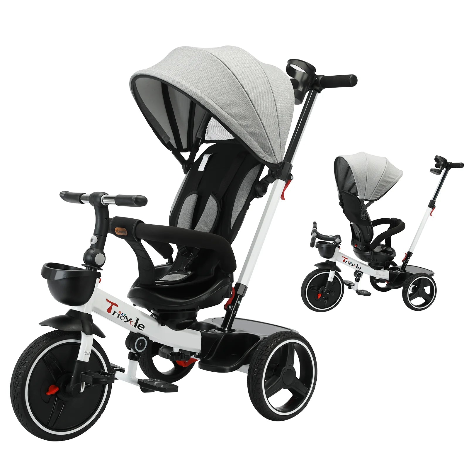🚲 Tricycle Évolutif 6 - en - 1 pour Bébé – Poussette Vélo avec Guidon Parental, Canopy Réglable &amp; Ceinture de Sécurité™ - Planète bébé