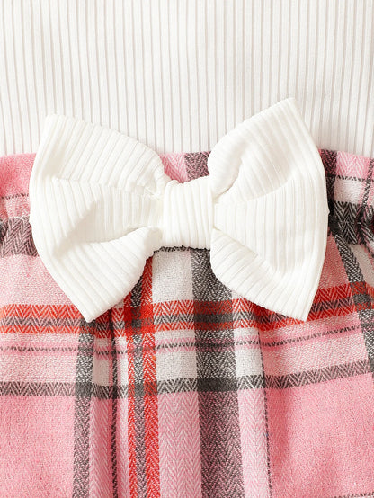 Barboteuse Bébé Fille Printemps Automne à Manches Volantes – Motif Carreaux Rose avec Bandeau – Confort Stretch 0-18 Mois™