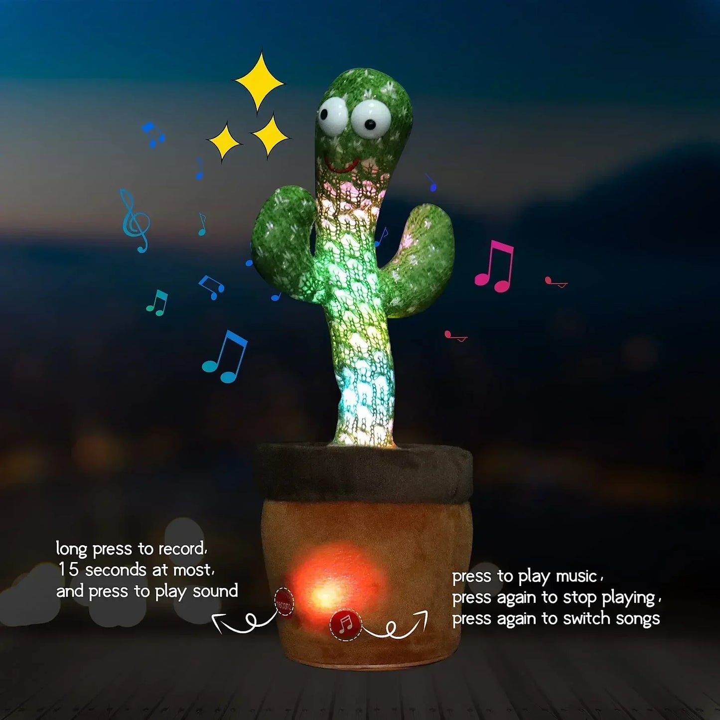 Cactus Dansant et Parlant Électronique pour Enfants – Peluche Musicale Interactive avec 120 Chansons et Lumières™