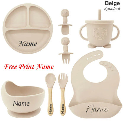 🍽️👶 Set Repas Bébé Personnalisable – Nom Gravé – Silicone Alimentaire Antidérapant (8 pièces)™