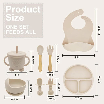 🍽️👶 Set Repas Bébé Personnalisable – Nom Gravé – Silicone Alimentaire Antidérapant (8 pièces)™