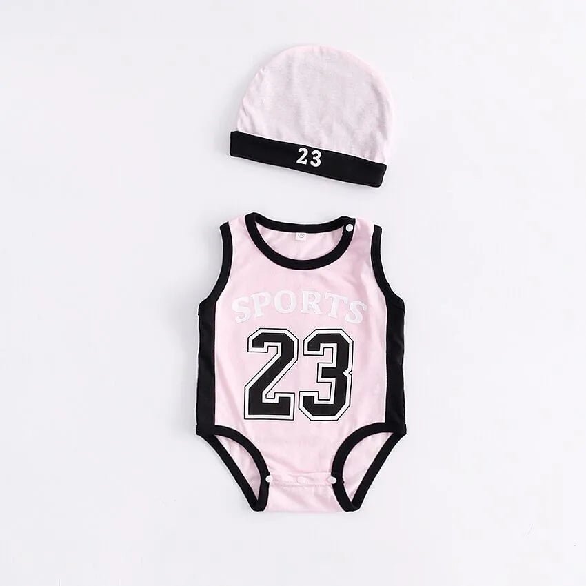 🌞 Barboteuse Bébé Été sans Manches – Style Sporty &amp; Chapeau Assorti – EMPMOKEY™ - Planète bébé