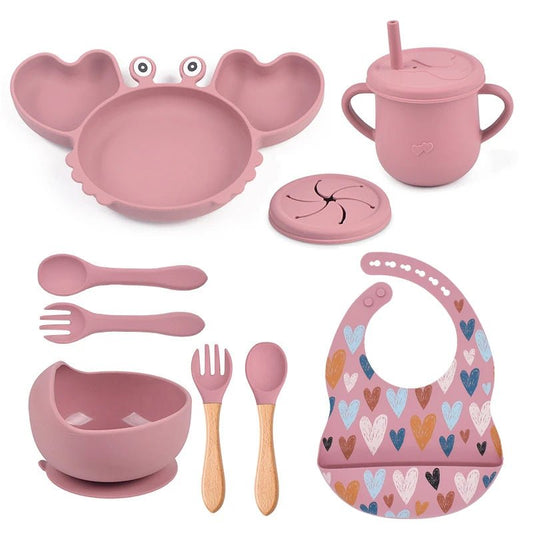 🍽️ Set de Vaisselle Bébé 9 Pièces en Silicone – Antidérapant &amp; Sans BPA™ - Planète bébé