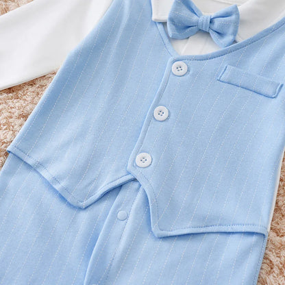 🎩 Combinaison Bébé Garçon Style Gentleman – Coton 100% – Nœud Papillon Intégré – Printemps &amp; Automne™ - Planète bébé