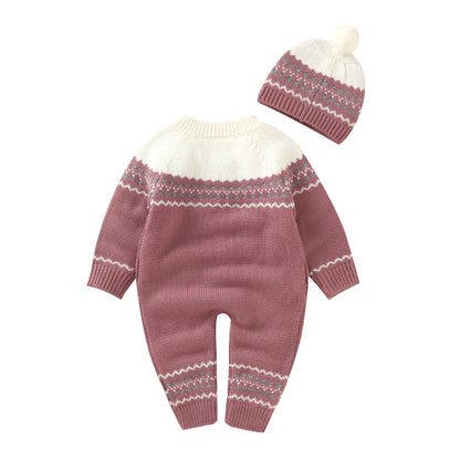 Combinaison Bébé Tricotée avec Bonnet – Body Hiver Automne