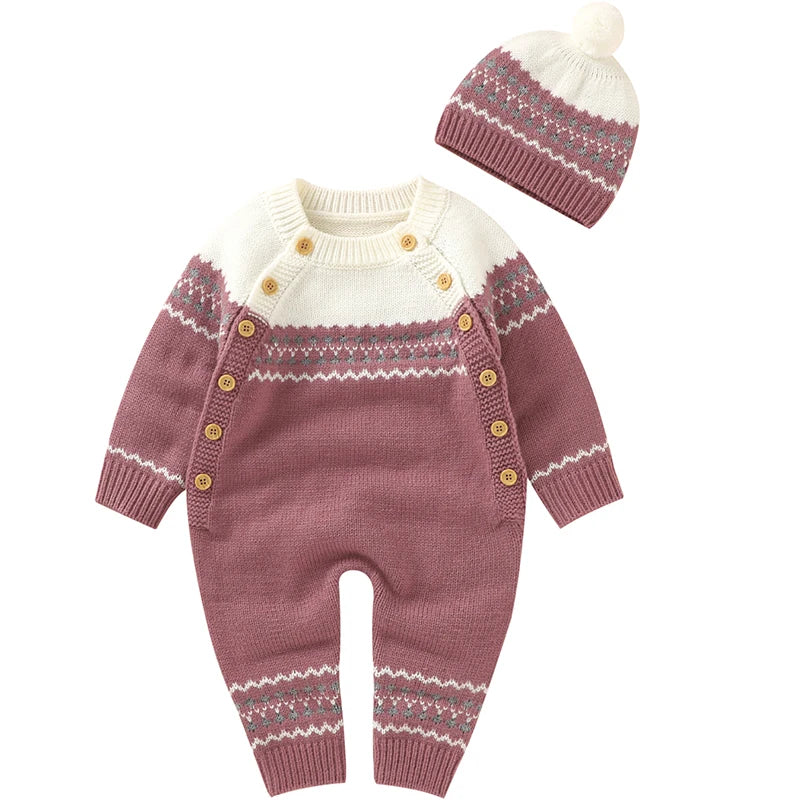 Combinaison Bébé Tricotée avec Bonnet – Body Hiver Automne