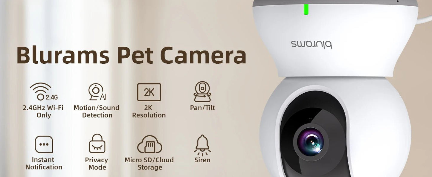 Blurams 2.4＆5G WiFi Indoor Camera, 2K, 360° PTZ Pet Dog IP CCTV Camera with Phone App, 2 - Way Talk, Night Vision, for Home Securi™ - Planète bébé