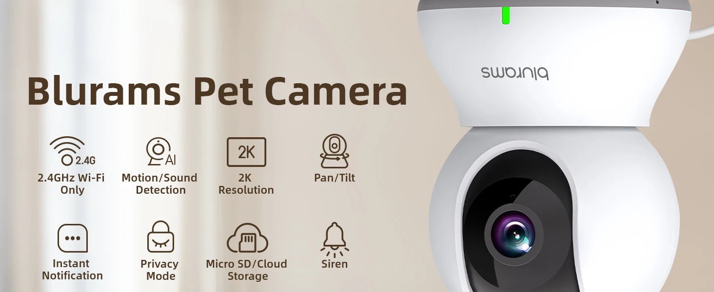 Blurams 2.4＆5G WiFi Indoor Camera, 2K, 360° PTZ Pet Dog IP CCTV Camera with Phone App, 2 - Way Talk, Night Vision, for Home Securi™ - Planète bébé
