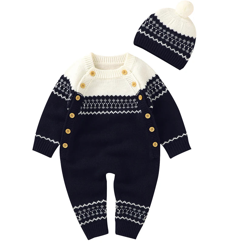 Combinaison Bébé Tricotée avec Bonnet – Body Hiver Automne
