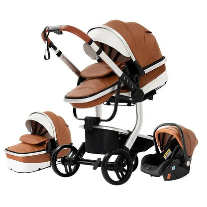 Poussette Bébé 3 - en - 1 de Luxe – Cuir PU - Planète bébé