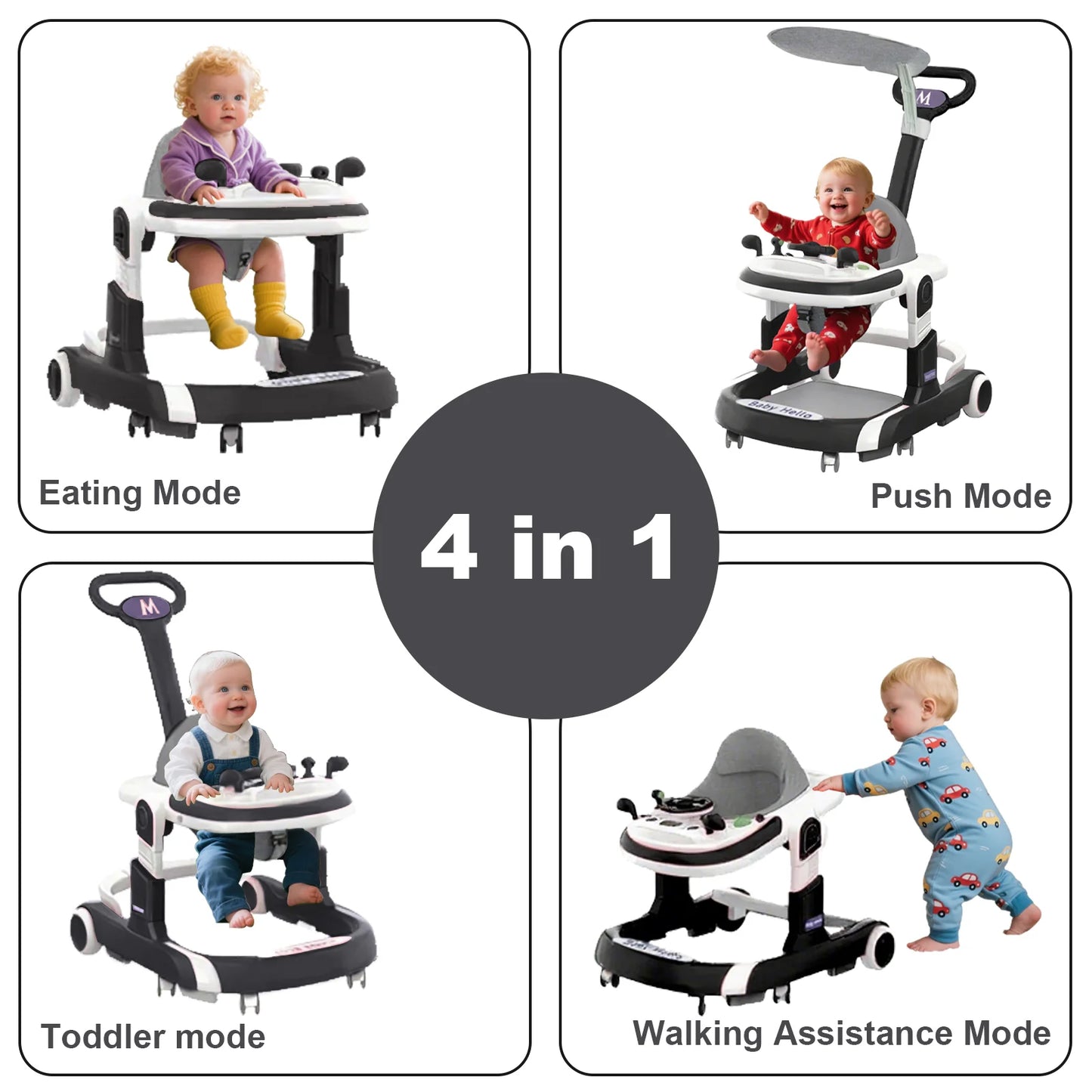 Trotteur Bébé Multifonction™ – Avec Pare-Soleil, Siège Confort et Musique – Antibasculement et Réglable