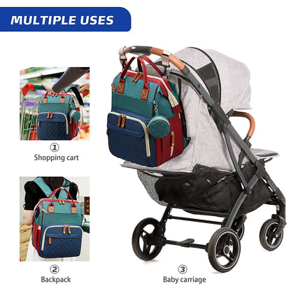 🎒🍼 Sac à Langer 3-en-1 avec Lit Bébé Intégré – Sac à Dos Voyage Étanche avec Port USB – Multifonction pour Parents Modernes