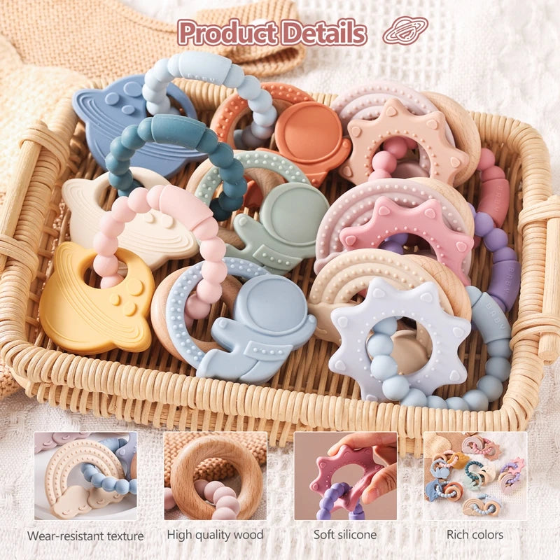 🪐👶 Anneau de Dentition Bébé – Silicone Alimentaire – Bracelet Sensoriel Planète – Dès 0 Mois™ - Planète bébé