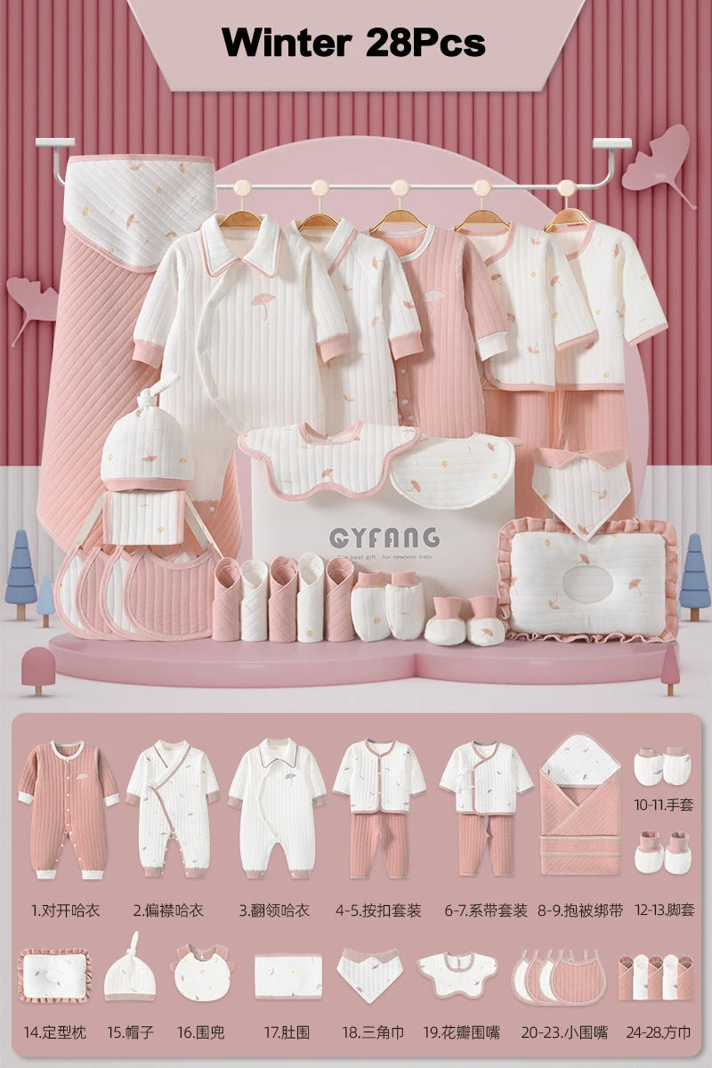 Set Naissance 28 Pièces Bébé 100% Coton – Ensemble Complé Neutre Garçon Fille Toutes Saisons™