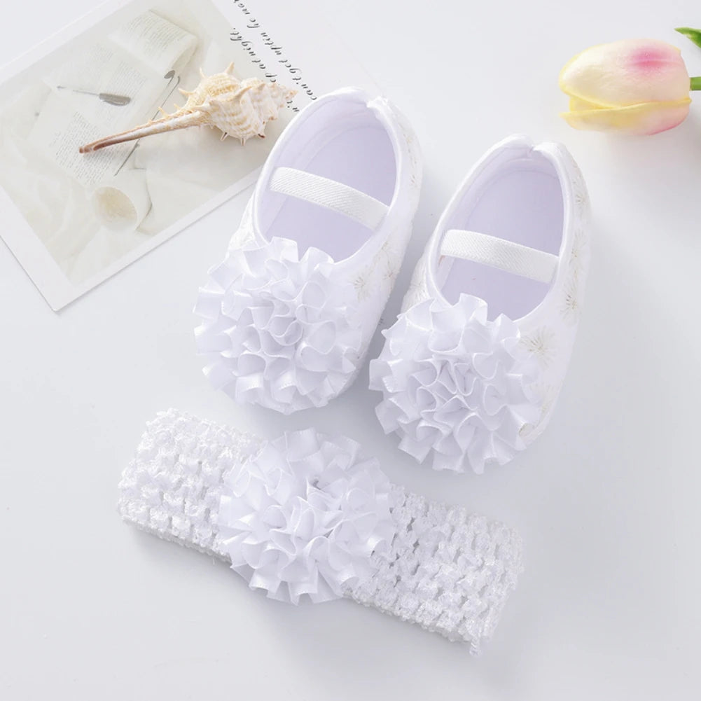👣🎀 Chaussures Baptême Bébé Fille + Bandeau – Ensemble Dentelle Fleurie – Souples &amp; Respirantes – 0 à 12 Mois™