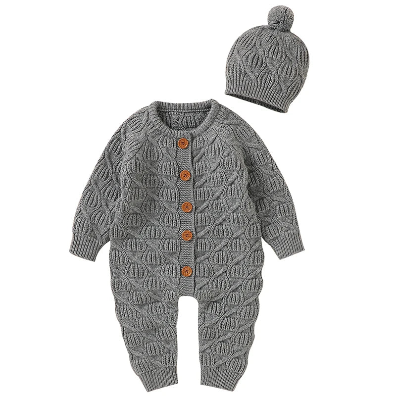 Combinaison Bébé Tricotée avec Bonnet – Body Hiver Automne