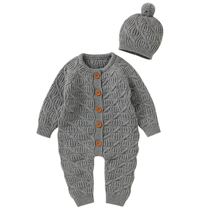 Combinaison Bébé Tricotée avec Bonnet – Body Hiver Automne
