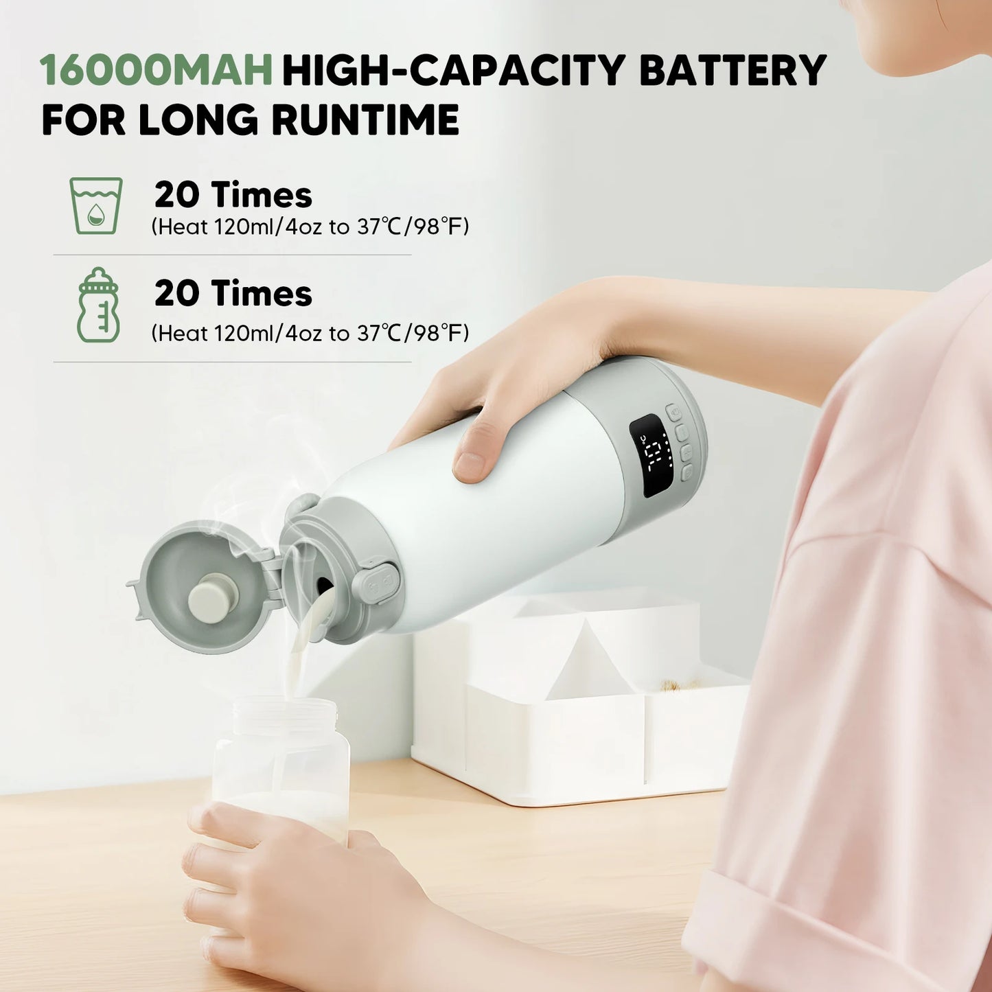 Chauffe-Biberon Portable USB 100W avec Batterie 16000mAh – Chauffe Eau et Lait Instantané 500 ml™