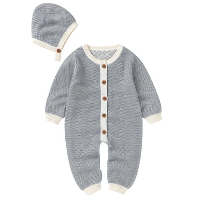 Combinaison Bébé Tricotée avec Bonnet – Body Hiver Automne