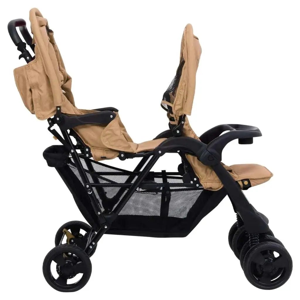 Poussette Double Tandem Taupe - Planète bébé