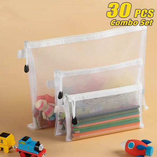 🗂️ Lot de 1 à 30 pochettes zippées en maille – Étanches &amp; Multi-usages™ - Planète bébé